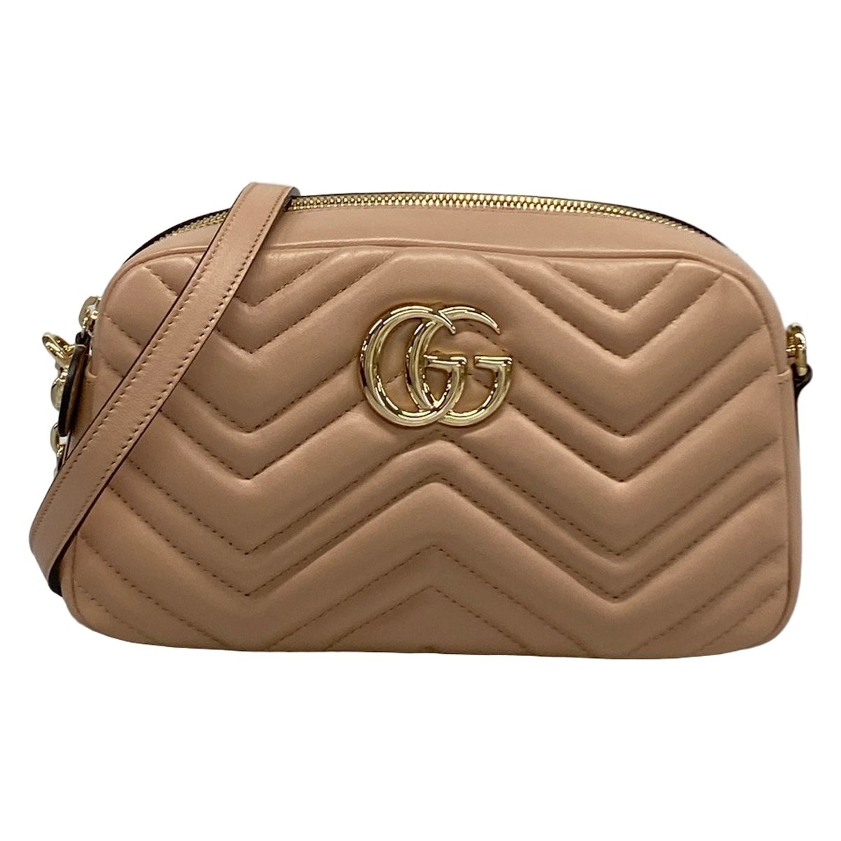 Gucci Shoulder Bag GG Marmont Small Pink Beige Chain Leather