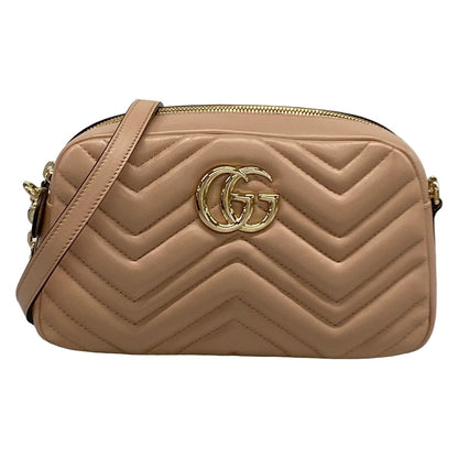 Gucci Shoulder Bag GG Marmont Small Pink Beige Chain Leather