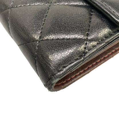 Chanel Bifold Wallet Quilted Black Double Hook CC Logo Silver Lambskin — view 6