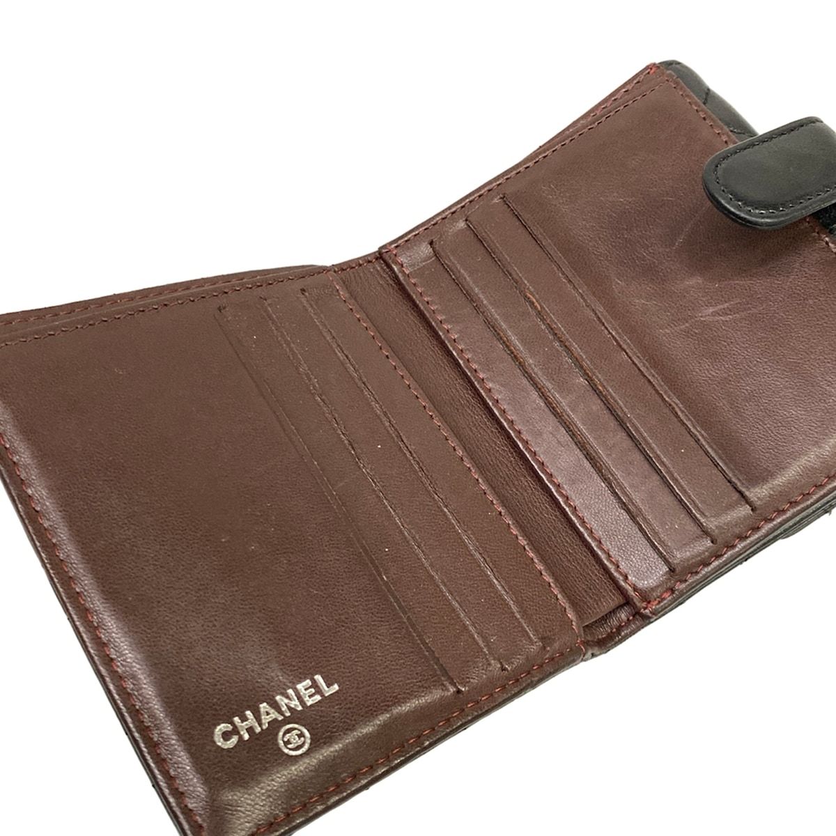 Chanel Bifold Wallet Quilted Black Double Hook CC Logo Silver Lambskin — view 3