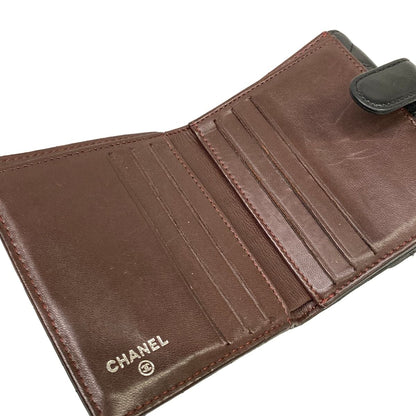 Chanel Bifold Wallet Quilted Black Double Hook CC Logo Silver Lambskin — view 3