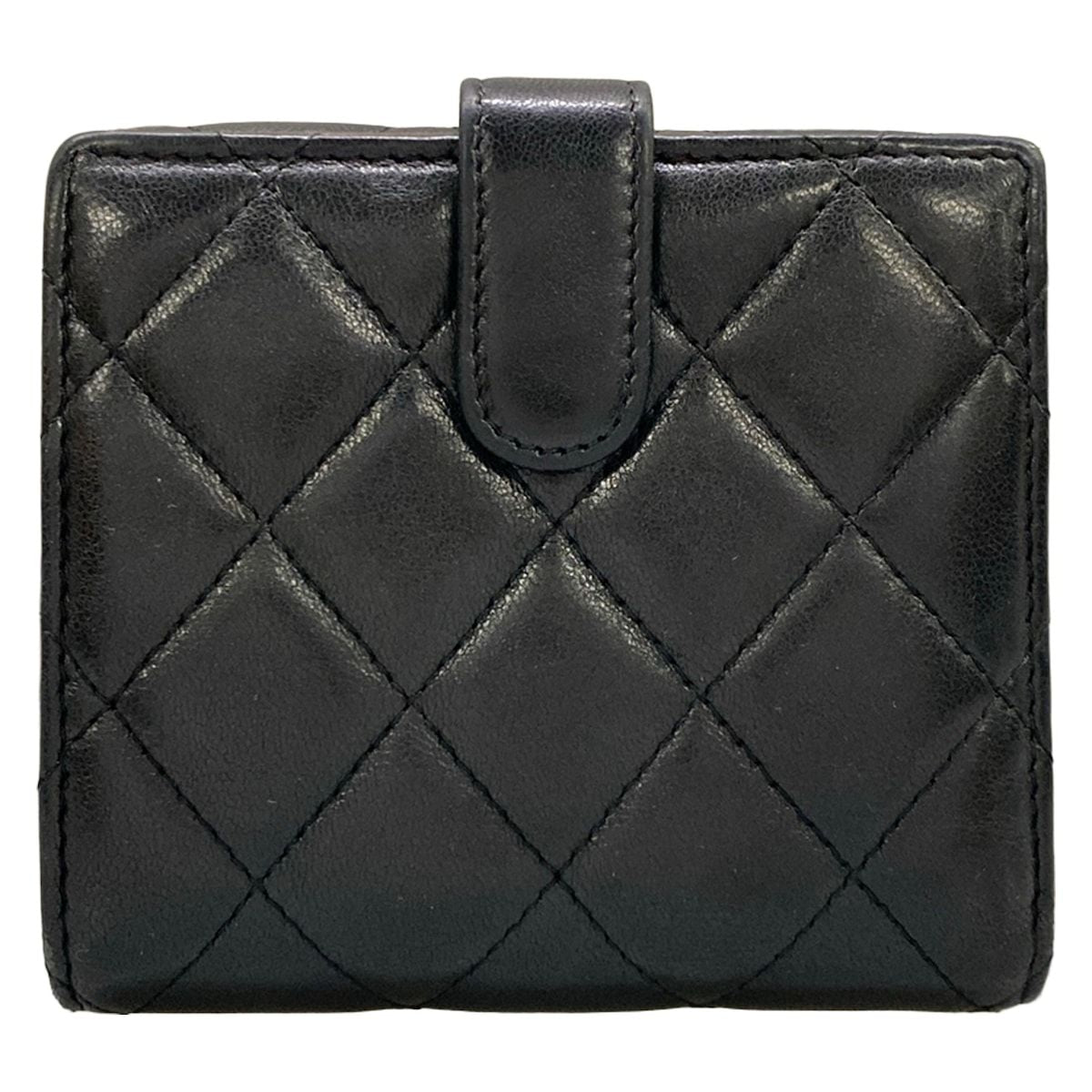 Chanel Bifold Wallet Quilted Black Double Hook CC Logo Silver Lambskin — view 2