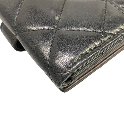 Chanel Bifold Wallet Quilted Black Double Hook CC Logo Silver Lambskin — view 7