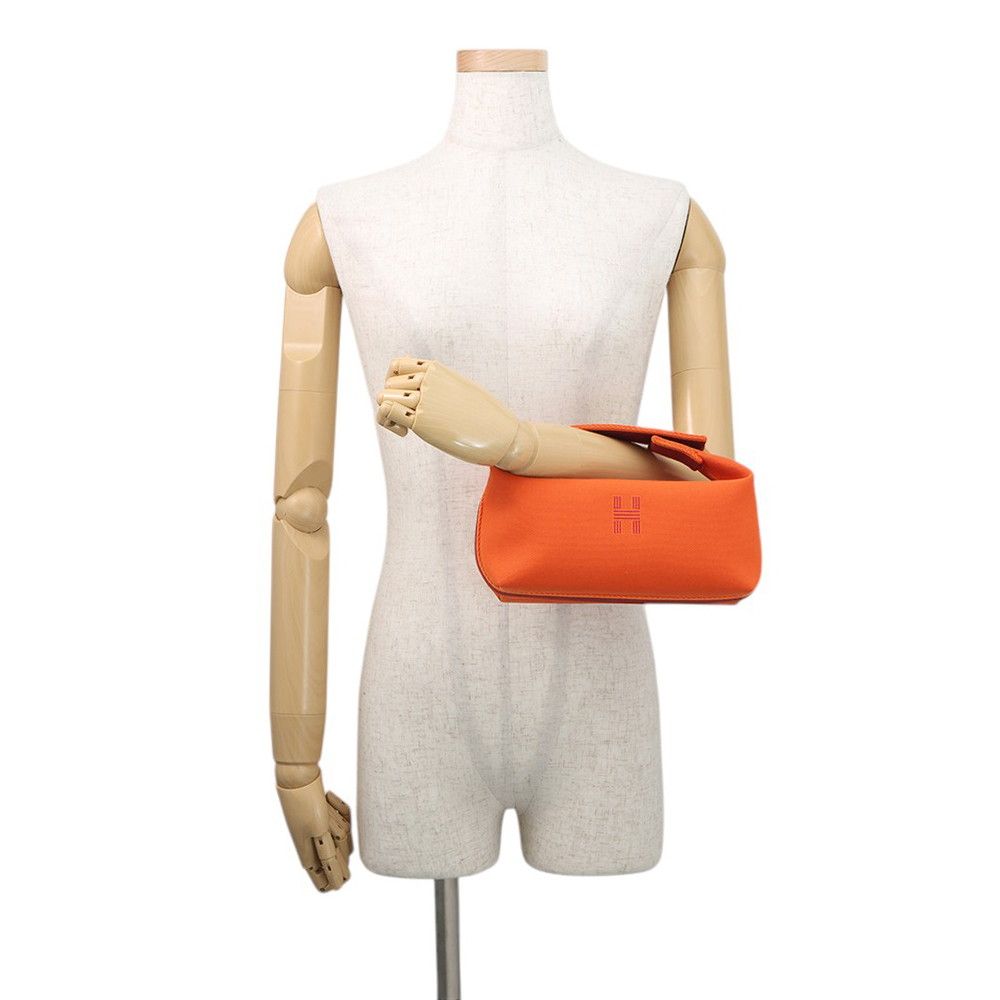 Hermes Handbag Bordeaux Silver Canvas Orange — view 4