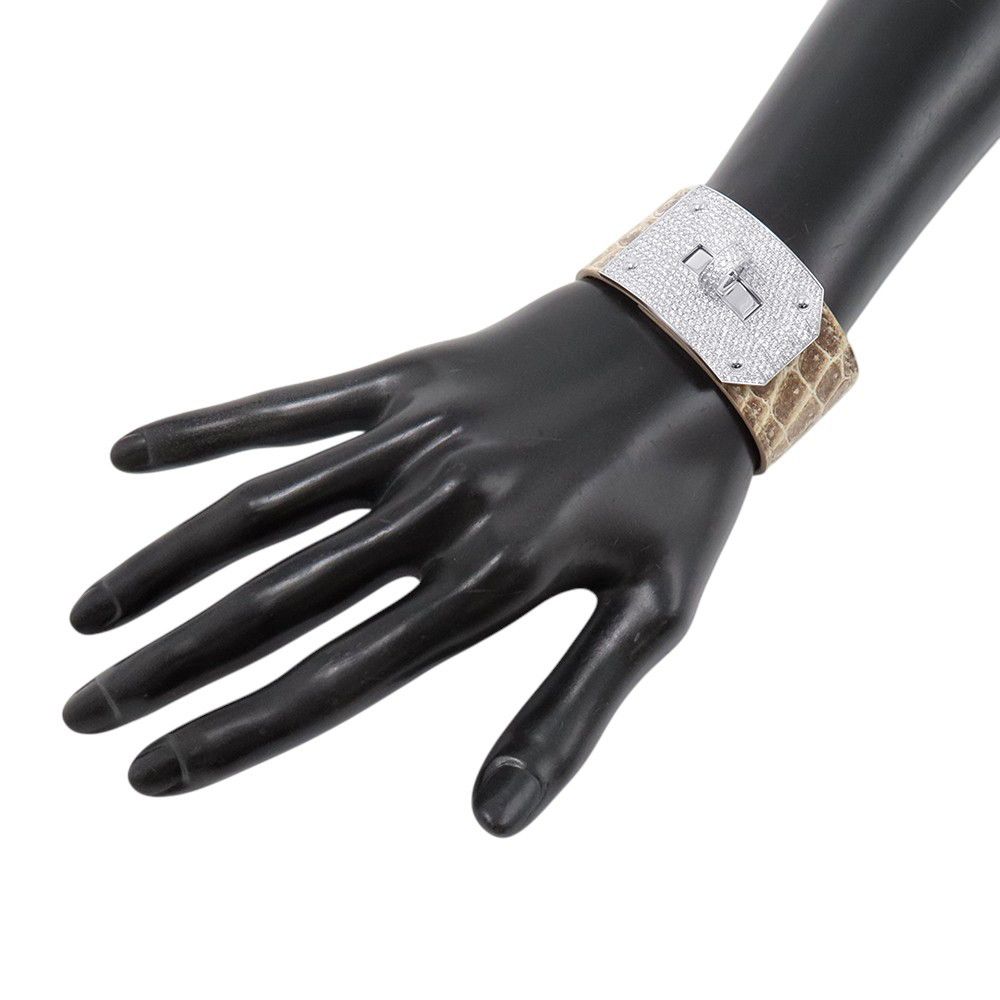 Hermes Bracelet Kelly Dog Diamond Total Himalaya 18k White Gold Niloticus Matte — view 4