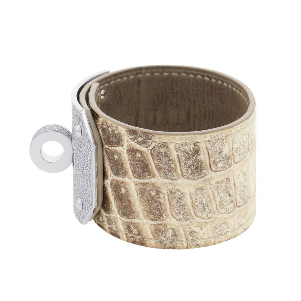Hermes Bracelet Kelly Dog Diamond Total Himalaya 18k White Gold Niloticus Matte — view 2