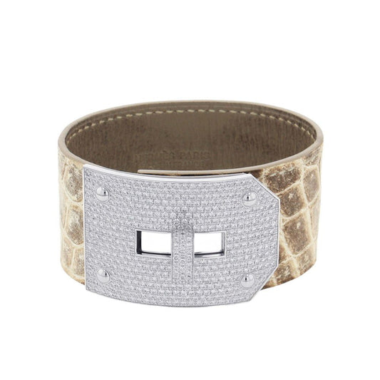 Hermes Bracelet Kelly Dog Diamond Total Himalaya 18k White Gold Niloticus Matte