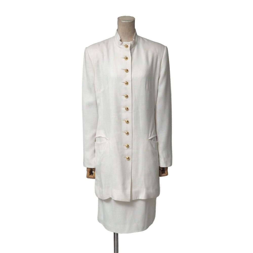 Celine Vintage Skirt Suit 38 Band Collar Long Jacket Tight