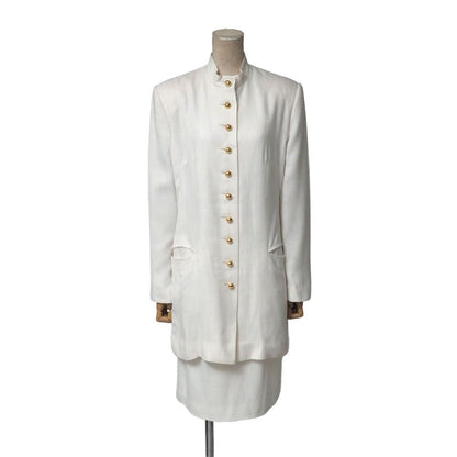 Celine Vintage Skirt Suit 38 Band Collar Long Jacket Tight