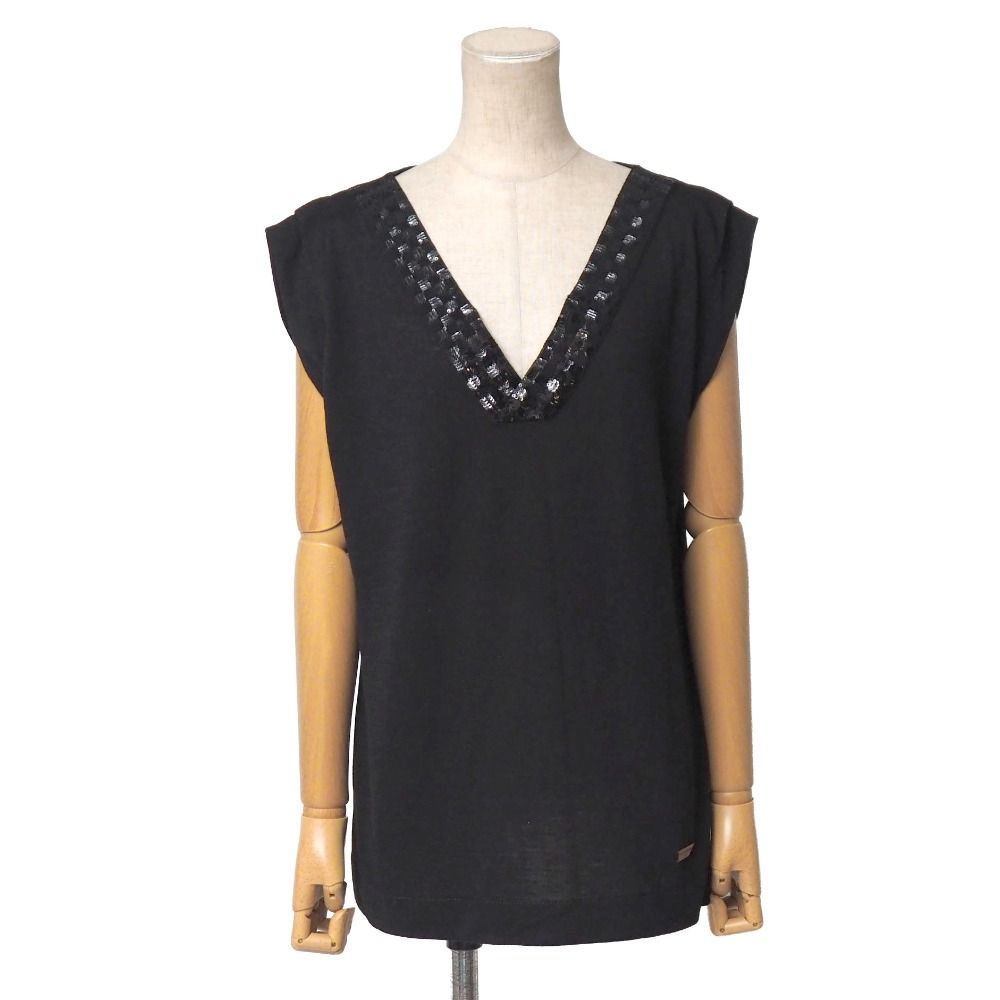 Louis Vuitton Top L Sequin V-neck Knit French Sleeve Sweater