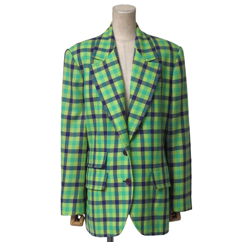 Celine Vintage Tailored Jacket 42 Check Blue Leather Single