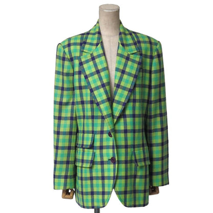 Celine Vintage Tailored Jacket 42 Check Blue Leather Single