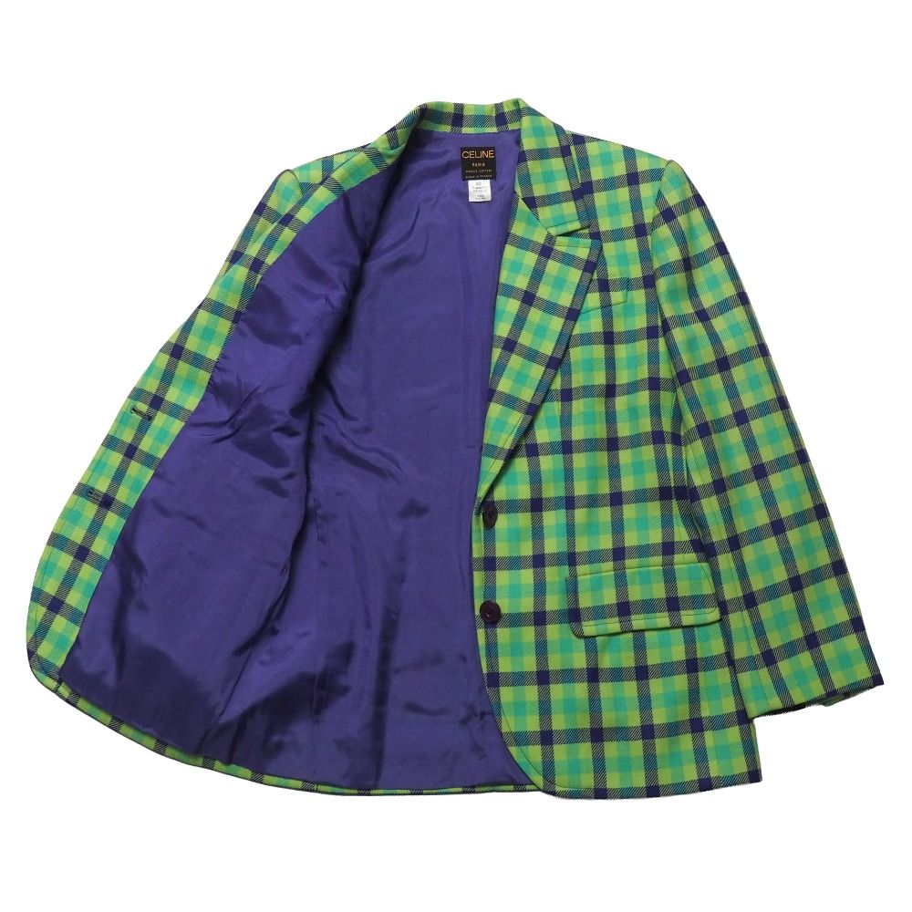 Celine Vintage Tailored Jacket 42 Check Blue Leather Single — view 3