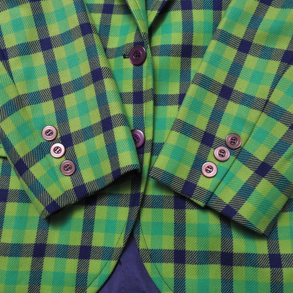 Celine Vintage Tailored Jacket 42 Check Blue Leather Single — view 5