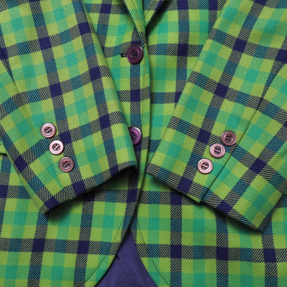 Celine Vintage Tailored Jacket 42 Check Blue Leather Single — view 5