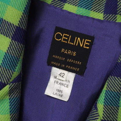 Celine Vintage Tailored Jacket 42 Check Blue Leather Single — view 6
