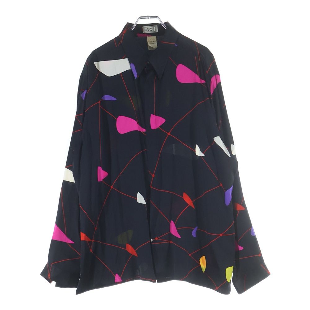 Versace Gianni Graphic Allover Silk Long Sleeve Shirt Black