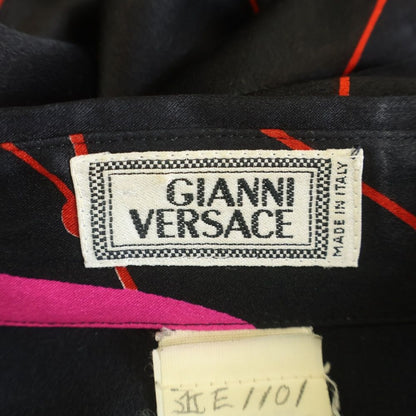 Versace Gianni Graphic Allover Silk Long Sleeve Shirt Black — view 7