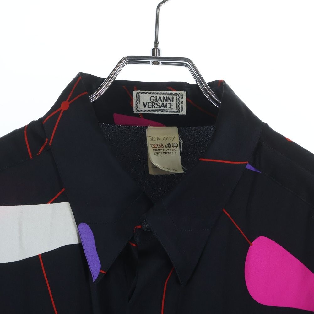 Versace Gianni Graphic Allover Silk Long Sleeve Shirt Black — view 3