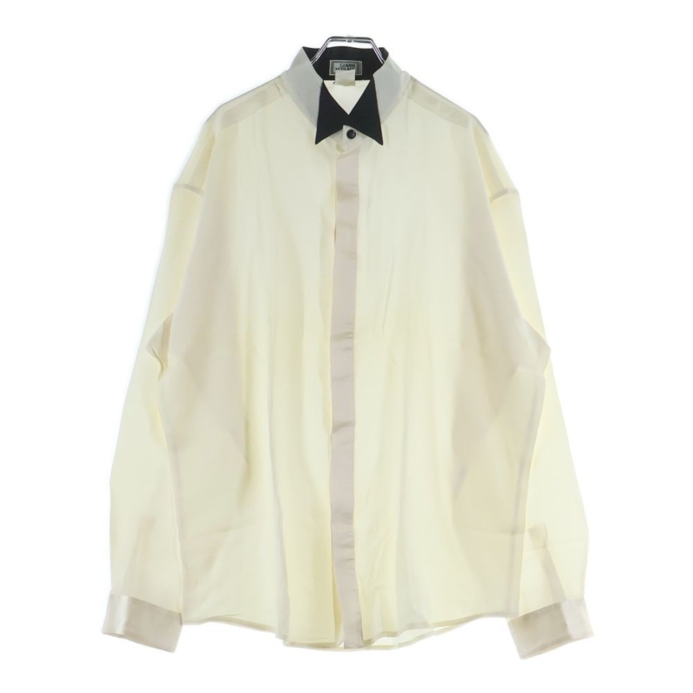 Versace Gianni Graphic All Over Silk Long Sleeve Shirt White Black