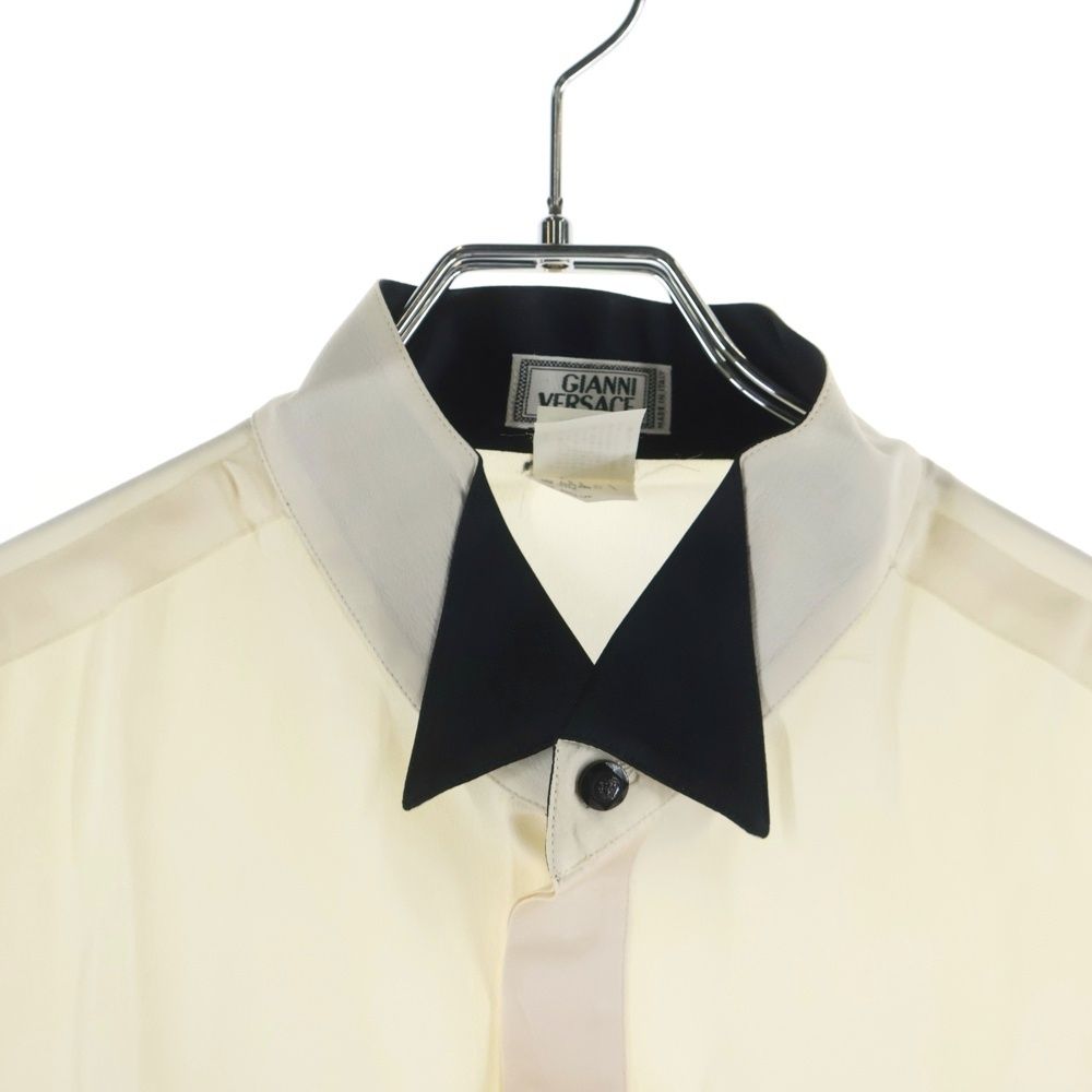 Versace Gianni Graphic All Over Silk Long Sleeve Shirt White Black — view 3