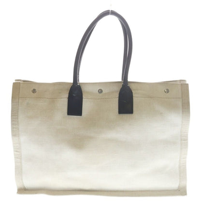 Saint Laurent Paris Rive Goche Tote Beige Black Canvas Leather Silver — view 2