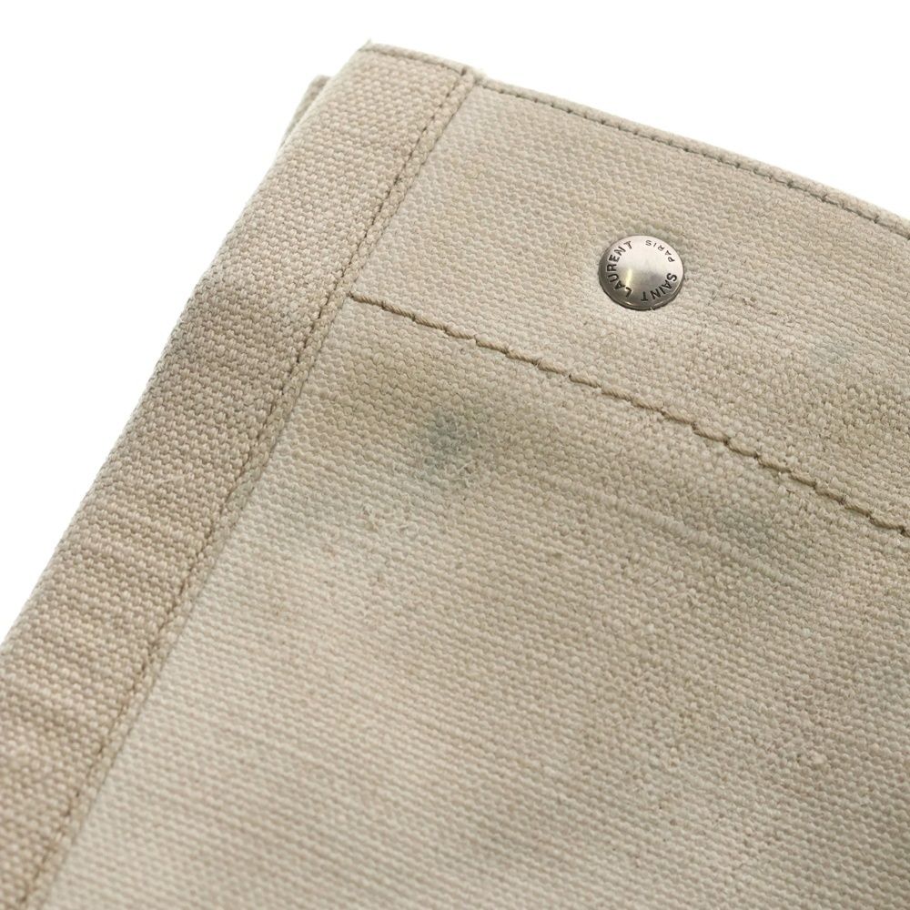 Saint Laurent Paris Rive Goche Tote Beige Black Canvas Leather Silver — view 6