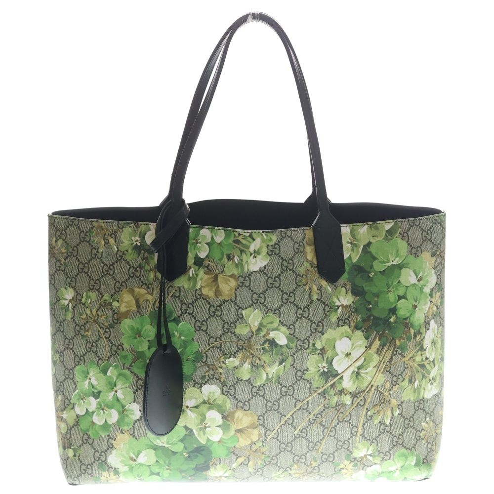 Gucci GG Supreme Reversible Tote Black Beige Green Leather