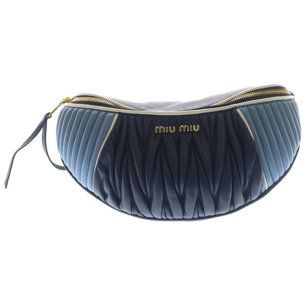 Miu Miu Matelasse Waist Bag Blue Light Leather Gold