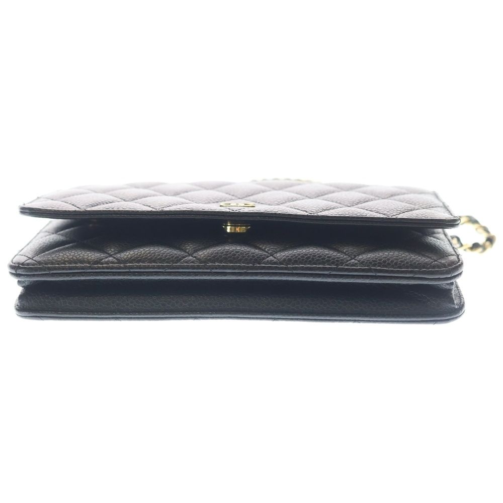 Chanel Quilted Chain Wallet Caviar Leather Shoulder Bag Gold Black Plate — view 5
