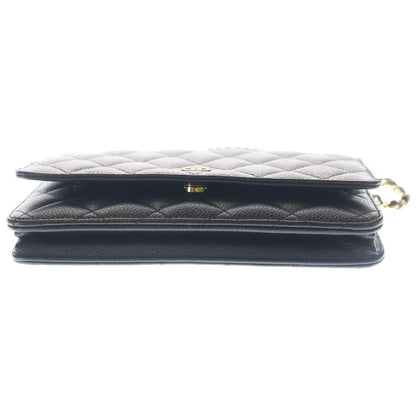 Chanel Quilted Chain Wallet Caviar Leather Shoulder Bag Gold Black Plate — view 5