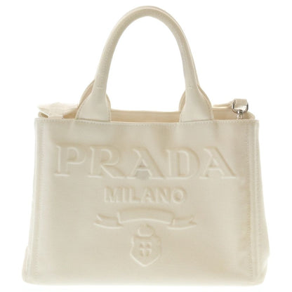 Prada Logo Triangle Plate Canvas 2-Way Handbag White