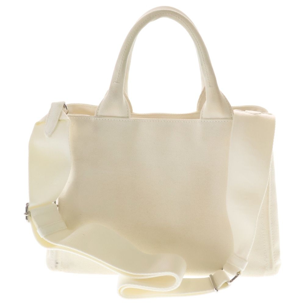 Prada Logo Triangle Plate Canvas 2-Way Handbag White — view 2