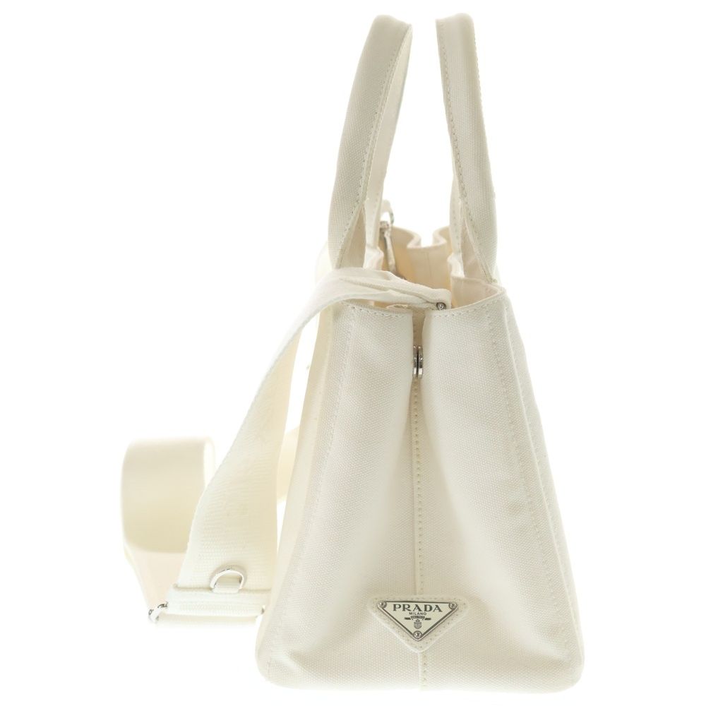 Prada Logo Triangle Plate Canvas 2-Way Handbag White — view 3