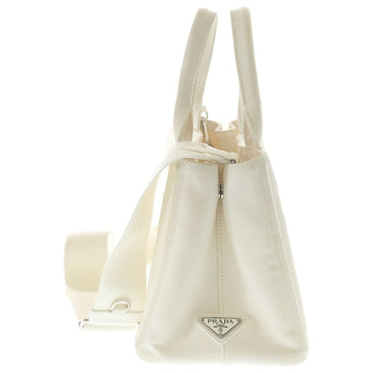 Prada Logo Triangle Plate Canvas 2-Way Handbag White — view 3