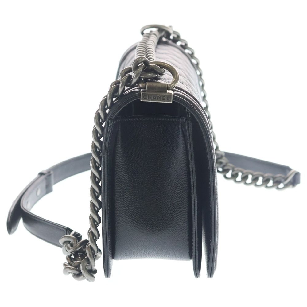 Chanel CC Logo Calfskin Leather Chain Shoulder Bag Silver Black — view 3