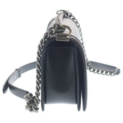 Chanel CC Logo Calfskin Leather Chain Shoulder Bag Silver Black — view 3