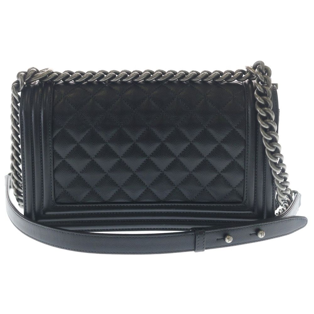 Chanel CC Logo Calfskin Leather Chain Shoulder Bag Silver Black — view 2