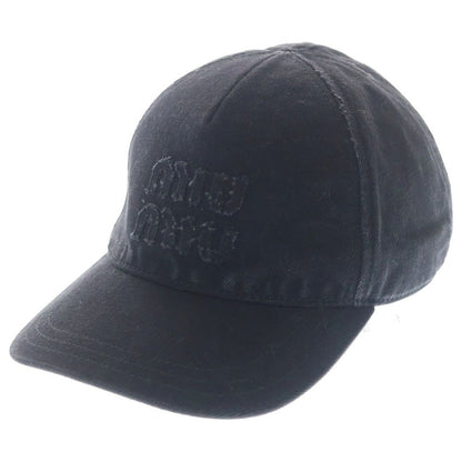 Miu Miu Logo Baseball Denim Cap Black Hat