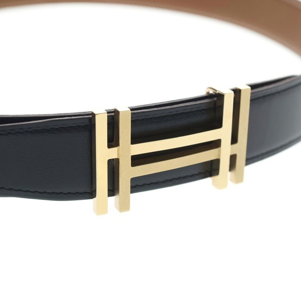 Hermes O Carre Gold Logo Buckle Reversible Leather Belt Black Brown — view 4