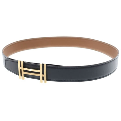 Hermes O Carre Gold Logo Buckle Reversible Leather Belt Black Brown