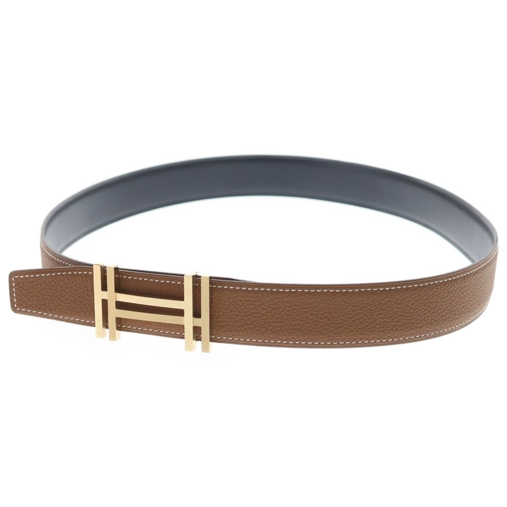 Hermes O Carre Gold Logo Buckle Reversible Leather Belt Black Brown — view 5
