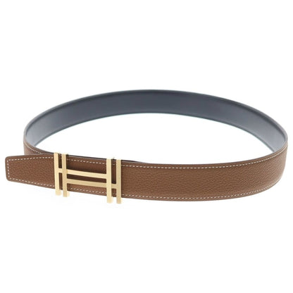 Hermes O Carre Gold Logo Buckle Reversible Leather Belt Black Brown — view 5