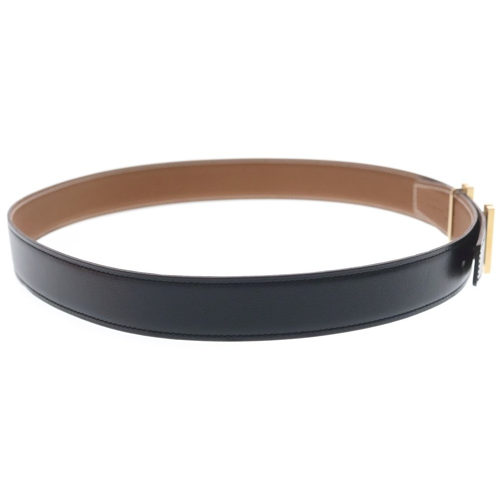 Hermes O Carre Gold Logo Buckle Reversible Leather Belt Black Brown — view 3