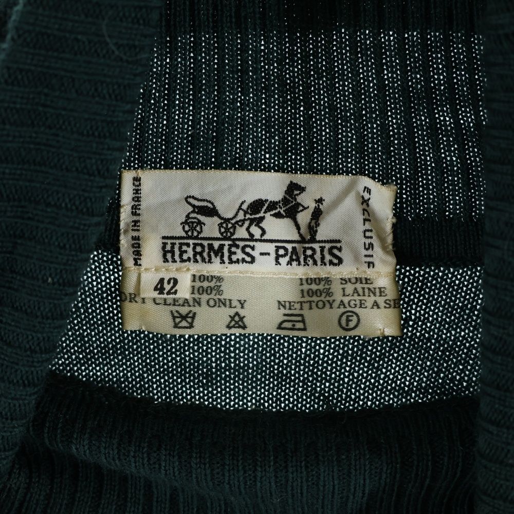 Hermes High Neck Ribbed Knit Sweater Top Green — view 7