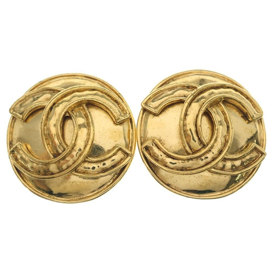 Chanel CC Logo Oval Earrings Gold