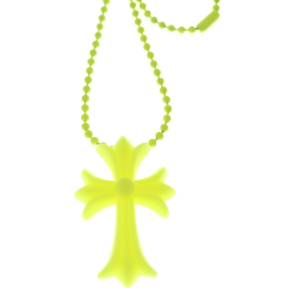 Chrome Hearts Fno Rubber CH Crs Sml Small CH Cross Necklace Silicone Yellow — view 3