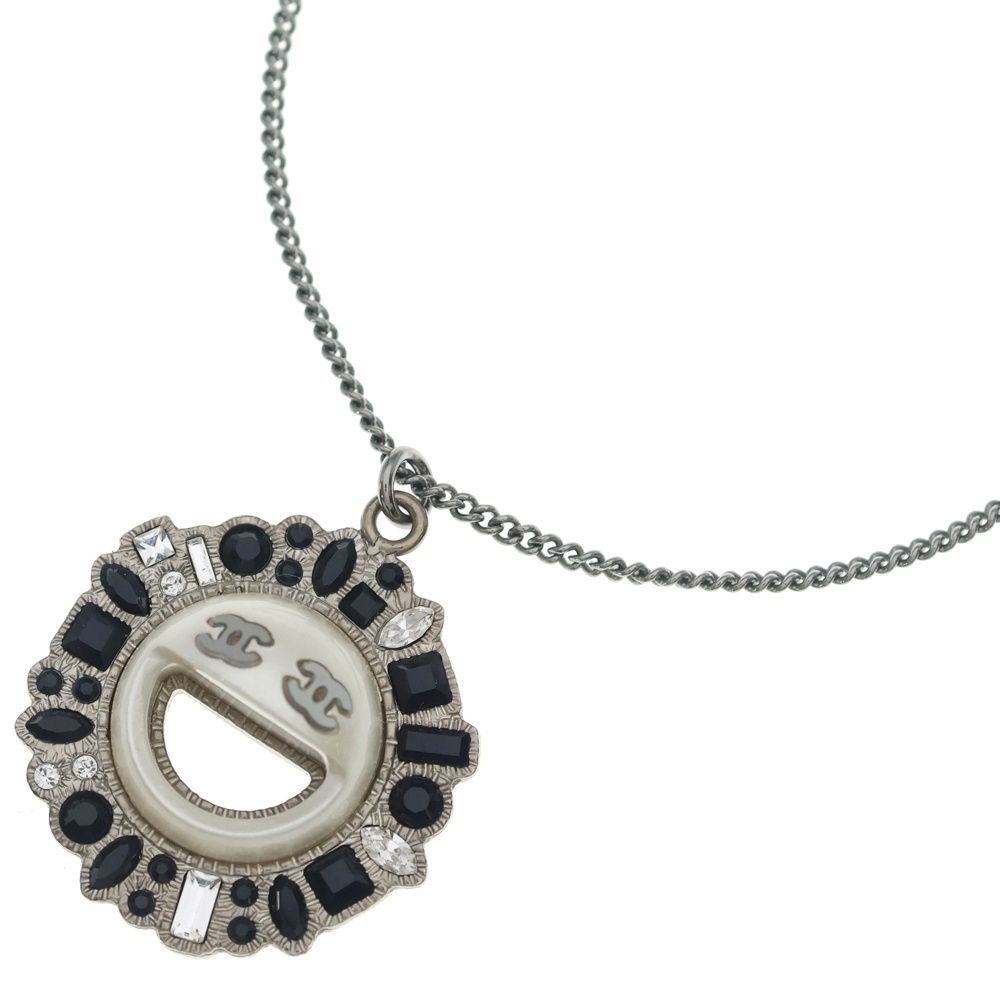 Chanel Smile Necklace Stone Pendant Chain Silver