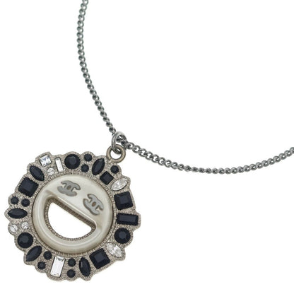 Chanel Smile Necklace Stone Pendant Chain Silver