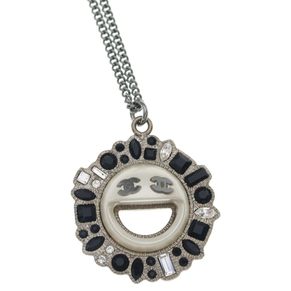 Chanel Smile Necklace Stone Pendant Chain Silver — view 3